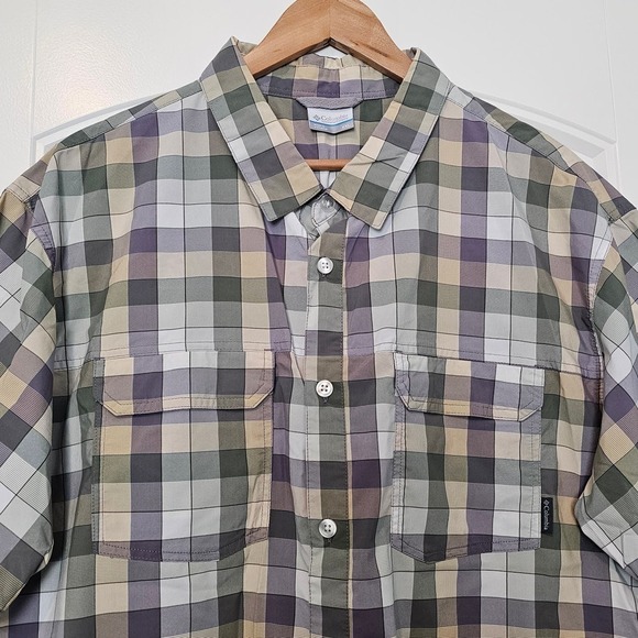 Columbia Omni Wick Short Sleeve Button Up Shirt Mens XXL Gray Plaid Cool - Picture 3 of 10